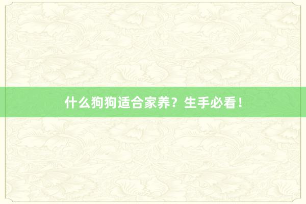 什么狗狗适合家养？生手必看！